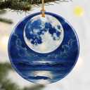 Christmas Ornaments, Dodosky 2.8in Ceramic Hanging Ornament, Xmas Decor, Christmas Tree Ornaments, Xmas Decorations for Tree, Holiday Ornament, Gift Ideas, Gifts for Women Men - Full Moon Over Ocean