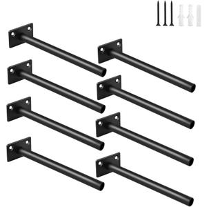 8 Pcs 6" Black Steel Floating Shelf Bracket Blind Shelf Supports - Hidden Brackets for Floating Wood Shelves - Concealed Blind Shelf Support  Screws and Wall Plugs Included