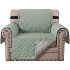 H.VERSAILTEX Reversible Chair Cover Water Resistant Chair Couch Cover for Living Room Machine Washable Furniture Cover with Elastic Strap for Dogs, Pets(Armchair, Desert Sage/Beige)