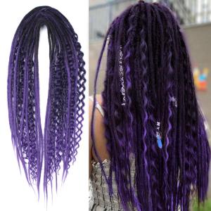 KRALER 24 Inch Mixed DE Dreadlock Extensions Sets, 3 in 1 20 Strands Synthetic Double Ended Dreads Extensions, Deep Purple Hippie Crochet Dreads Style for Girls
