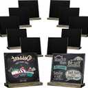 12 Pack Mini Tabletop Chalkboard Sign with Base Stand, 5 X 6 Inch Vintage Wooden, Ideal for Table Numbers, Food Signs, Message Boards, Party Decorations, Event Supplies