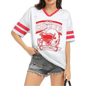 3 x Oversized Football Jersey Tshirt Women Game Day Graphic V-Neck Jersey Tees Football Team Fans Mesh Tshirt (M)