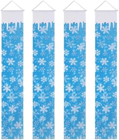 Maysing 2 Pcs Winter Snowflake Blue Porch Banner Sign 12 x 71 Inch Winter Hanging Vertical Door Decoration Hanging Snowflake Welcome Banner Flag for Indoor Outdoor Holiday Themed Party