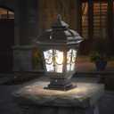 2 Pack Outdoor Column Lights, Traditional Waterproof Garden Post Light Aluminum Modern Fence Pillar Lamp Outdoor External Patio Landscape Glass Post Lantern E26 Fixture