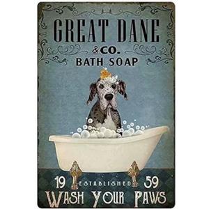Dog metal tin sign great dane co.bath soap wash your paws funny poster bathroom living room room kitchen home art wall decoration plaque