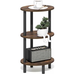 Furinno Turn-N-Tube Side Table, 3-Tier Oval End Table, Night Stand, Bedside Table, for Living Room, Bedroom, Amber Pine/Black, 1-Pack, Plastic Frame, 3-Tier, 27.6 Inches Tall