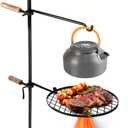 Campfire Grill Open Fire Cooking Equipment for Camping with Height Adjustable Swivel Grill Grate and Hanger Rod