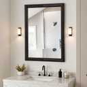 Farmhouse Black Bathroom Mirror for Wall 30 X 22 Inch, Hanging Carved Wooden Framed Mirrors, Rustic Rectangle Mirror Decor Living Room Bedroom Hallway Entryway, Horizontal or Vertical