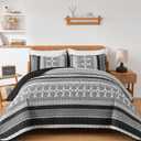 WONGS BEDDING Boho Quilt Set Full Size, Grey Bohemian 3 Pieces Quilt Sets, Lightweight Microfiber Bedspread Coverlet Bedding Set for All Season (78"x90")