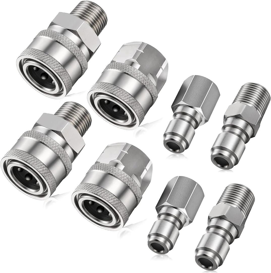 3/8 Inch Pressure Washer Quick Connect Fittings,Stainless Steel Pressure Washer couplers for Home and Commercial,Female and Male Thread,Pressure Washer Adapter-5000PSI(8 Pack)