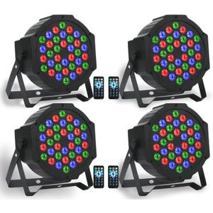 Dj Lights, 36 LED RGB Par Light Stage Lights with Sound Activated Remote & DMX Control Uplights for Weddings KTV Disco Christmas Party Lighting(4Pack)