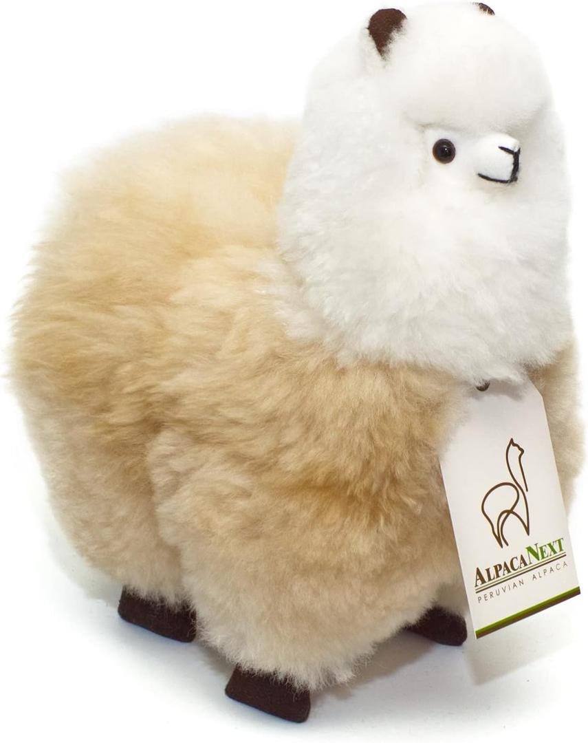 Alpaca Stuffed Animal – 9 inch. Cute, Soft and Cuddly Alpaca Plush Toy Handcrafted on Real Alpaka Natural Fur. (9 inches, Beige & White)