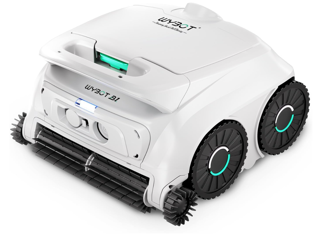 WYBOT B1 Wireless Pool Robot, Clean Bottom and Walls 120 Min Autonomy for Pools, Lightweight Intelligent Cleaning Robot with App, Two Side Brushes, White-Green