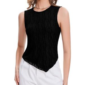 HVT Womens Y2k Lace Cami Tank Tops Ribbed Knit Slim Fitted Going Out Tops Summer Casual Basic Textured Sleeveless Blouses Medium