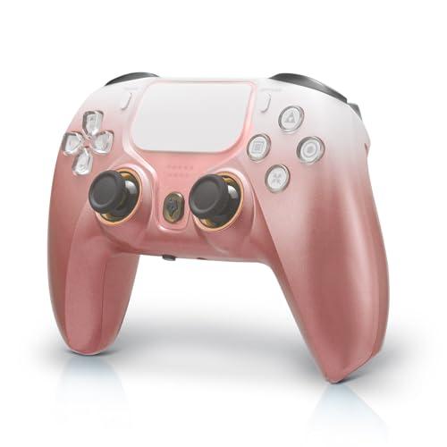 NBCP For PS4 Wireless Controller, Compatible With PS4/PS3/PC/iOS/Android, Six-Axis Gyroscope, Dual Vibration,1200mAh Battery, Dual Hall Effect Triggers, Touchpad, Turbo Function (Rose Gold)