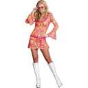 Dream Girl Go Go Gorgeous 70s Groovy Retro Adult Halloween Costume Pink Womens, M