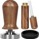 Y-Step 51mm Espresso Tamper Set, 30 lb Consistent Pressure Calibrated Coffee Tamper with Spring Loaded, Silicone Mat, Coffee Stirrer Espresso Distribution Tool, Wooden Barista Kit for Espresso Machine (Brown)