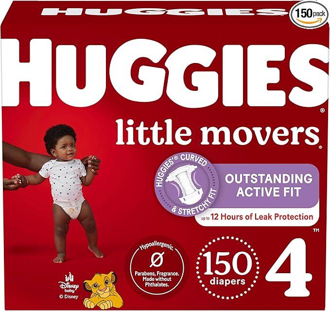Huggies Size 4 Diapers, Little Movers Baby Diapers, Size 4 (22-37 lbs), 150 Count (2Packs of 29) 