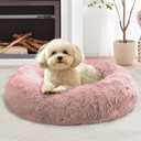 JOLLYVOGUE Calming Small Dog & Cat Bed for Indoor Cats - 20 inches Washable Donut Bed for Kittens & Puppies, Anti-Anxiety Round Fluffy Plush Pet Beds (Fits up to 15 lbs, Dark Pink)