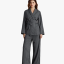 Women's 2 Piece Outfits Striped Belted Open Front Blazer and Pants Work Office Set, Size M