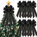 Yinkin 6 Pack Christmas Velvet Wreath Bows 11.4"x19.6" Large Christmas Tree Topper Bow for Winter Xmas Home Party Front Door Fireplace Stairs Railing Mailbox Decor (Black)