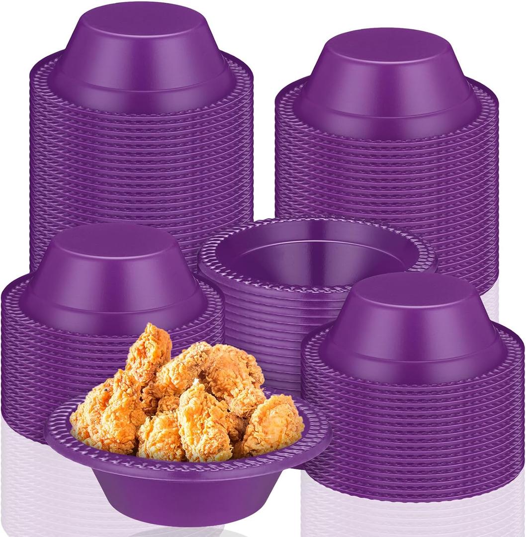 Lallisa 100 Pcs 12oz Purple Disposable Plastic Bowls Halloween Dessert Cups Ice Cream Snack Salad Soup Food Serving Bowls for Halloween Party Favor Picnic