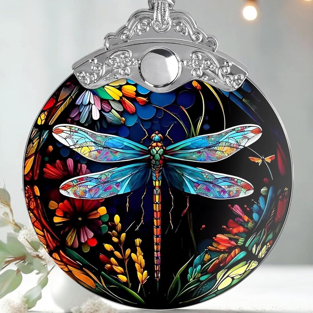 Christmas Dragonfly Ornament - Stained Glass Decor for Tree, Holiday Decorations and Xmas Gift Ideas