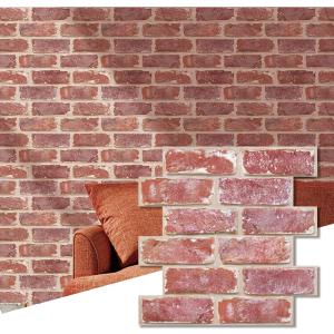 Commomy 10 Pcs 3D Faux Brick Wall Panels -11.8"X11.8" Small Size Thin PVC Red Brick Peel and Stick Tile DIY Self-Adhesive Wall Tile Faux Brick Paneling for Fireplace, Bedroom, Living Room, Kitchen