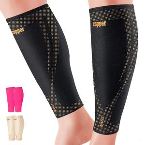 Copper Calf Compression Sleeves for Men and Women, Leg Compression Sleeve for Shin Splint Relief, Calf Sleeves for Men Running, Fitness (1 Pair) (X-Large, Black)