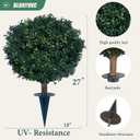 2 x kyesyes Artificial Boxwood Ball Bush 27" Tree UV Resistance Rated with Spike. Easy to Push in The Ground.Plant Looks Great in a Planter Anywhere. Indoor/Outdoor Decor 2 Pack