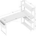 Treesland 55 Inch Computer Desk with Bookshelf, Corner Desk with Storage, L Shaped Desk, Home Office Desks, Writing Study Desk for Bedroom, White