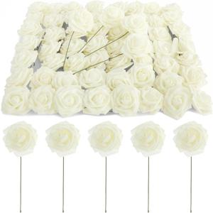 Bright Creations 3" Artificial Rose Flowers 60pcs Real Looking Fake Rose with Stem for DIY Wedding Bouquets and Bridal Shower, Cream