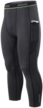 ARSUXEO Men's 3/4 Running Compression Tights Capri Pants K75 M