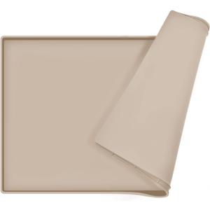 Dog Food Mat,Silicone Waterproof Food Tray,Non Slip Pet Bowl Mats Placemat,0.6" Raised Edge,Suitable for Most Small and Medium Sized Pets,18.5" x 11.5" (Taupe)