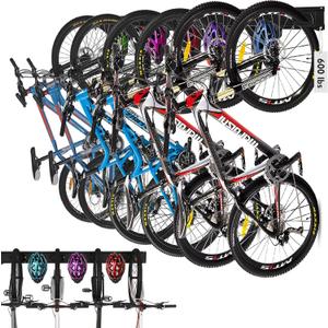 HORUSDY Stainless Steel Bike Storage Rack, 6 Bike Storage Hanger Wall Mount and 6 Helmets Hooks for Home & Garage Holds Up to 600lbs, Black