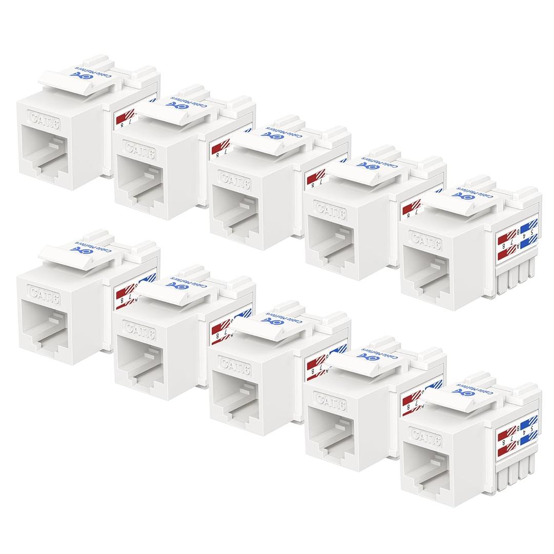 Cable Matters [UL Listed] 10-Pack 10Gbps Cat6 Keystone Jacks, RJ45 Keystone Jack, Ethernet Modular Jack in White for Patch Panel and Wall Plate