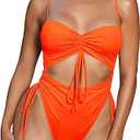 Viottiset Women's Cut Out Drawstring One Piece Swimsuit Cheeky High Cut Bathing Suit, Neon Orange, S
