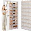 48 Pockets Over The Door Shoe Organizer, Large Mesh Hanging Shoe Rack, 6-Column Heavy Duty Shoe Storage for Sneakers and Heels, Behind Door Holder for Entryway Bedroom Dorm College, Beige