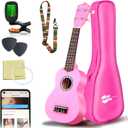 Everjoys Soprano Ukulele Beginner Pack-21 Inch w/Free Online Lesson Gig Bag Digital Tuner Pick All in One Kit (Pink)