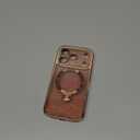 360 Spin CD Stand for iPhone 17 Pro Case Compatible with Magsafe Ring [Never Yellow][DIY Glitter Cardstock] Camera Protection Plating Clear Cute Phone Case for Women Girls 6.3'', Desert Titanium