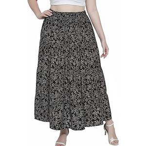 Women's Long Maxi Plus Size Skirt 2025 Trendy Flowy Elastic High Waist Casual Spring Swing A-line Floral Skirts Black Size 2XL