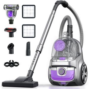 Canister Vacuum, Upgraded 1600W Bagless Canister Vacuum Cleaner, Auto Cord Rewind, H13 HEPA Filter, 4Qt Large Capacity, 5 Tools for Hard Floors, Carpet, Pet, Upholstery, Tiles, Tangerine
