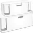 Cable Management Box White, 2Pack Cord Organizer Box - Extra Large and Medium Size, Cord Hider Box to Conceal Power Strips on Desk or Floor, Made from Electrically Safe ABS Material