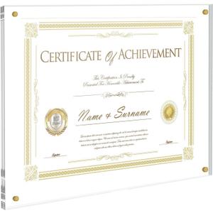 Clear Acrylic Frame for Wall, Fits 8.5x11, 8x10 Picture or Certificate, No Drill Self Adhesive Photo Frames, Diploma Frames with Magnetic, Full Frame-10x12.6 Inch