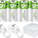 4pcs D Battery D Batteries, USB/Type-C D Rechargeable Battery, High Capacity 1.5V 8000mAh 12000mWh 3 Hours Fast Charge, Cycle Times up to 1200x with Type-C Port Charging Cable