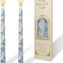 Blue and White Porcelain Taper Candles 10 inch - 2 Pack Peony Pattern Printed Smokeless, Unscented Tall Candlesticks Perfect for Home Decor, Weddings, and Special Occasions