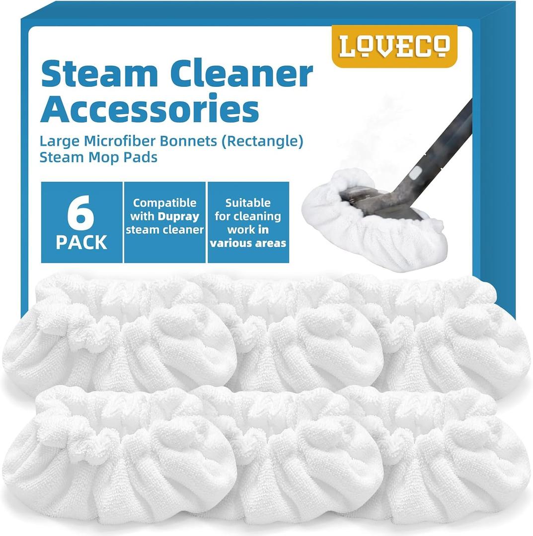 LOVECO 6 Pack Large Bonnets (Rectangle) Steam Mop Pads Compatible with Dupray Steam Cleaner & awasky Steam Cleaner, etc, Reusable Washable Universal Steam Cleaner Accessories for Multi-Surface