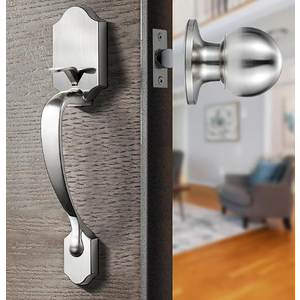 Satin Nickel Front Door Knob Handle, Entry Door Handle and Reversible Handle Knob, Exterior Front Door Handle Only