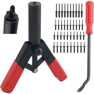 42PCS Pop Rivet Gun Kit with Plastic Rivets,Pop Rivet Tool with Non-Slip Handle for Quick Dismantling & Installing Rivets,Professional Plastic Rivets Tools Kits Including 4 Sizes Fasteners