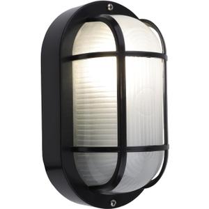 8.5" Modern Wall Lamp - Die-Cast Aluminum & Frosted Glass Outdoor Lighting, E26 Base (60W Max), Wet Location Rated for Patio/Deck/Basement (Black, 1-Pack)